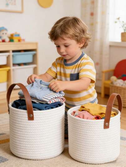 1pc Children's Hanging Wall Mounted Woven Storage Basket, Multi-Purpose Floral Decor Foldable Basket With Large Capacity