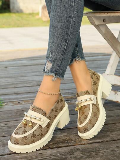 Women's Platform & Thick Sole Shoes, Metal Buckle Decor Loafers, Women's New High Heel Shoes, Mary Jane Shoes, School Style Shoes, New Loafers, Slip-On Casual Shoes, Office Lady Shoes, Plus Size Women's Shoes, Pearl Metal Buckle Decor Loafers