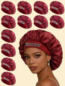 1 pièce Bonnet de nuit en satin premium avec bord large élastique, Bonnet de douche 2-en-1 pour femmes, convient pour le sommeil de nuit, les voyages et les soins capillaires, l'été, la plage, les chapeaux, les vacances, les festivals - Rouge foncé - Voir 1