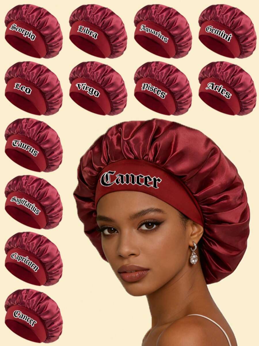 1 pièce Bonnet de nuit en satin premium avec bord large élastique, Bonnet de douche 2-en-1 pour femmes, convient pour le sommeil de nuit, les voyages et les soins capillaires, l'été, la plage, les chapeaux, les vacances, les festivals - Rouge foncé - Voir 1
