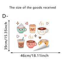 1/4 Set Cute Cartoon Coffee Cup Wall Stickers, Removable Self-Adhesive Waterproof Decals For Kitchen, Cafe, Coffee Bar, Dessert Shop And Home Decor - Coffee Wall Stickers - View 14
