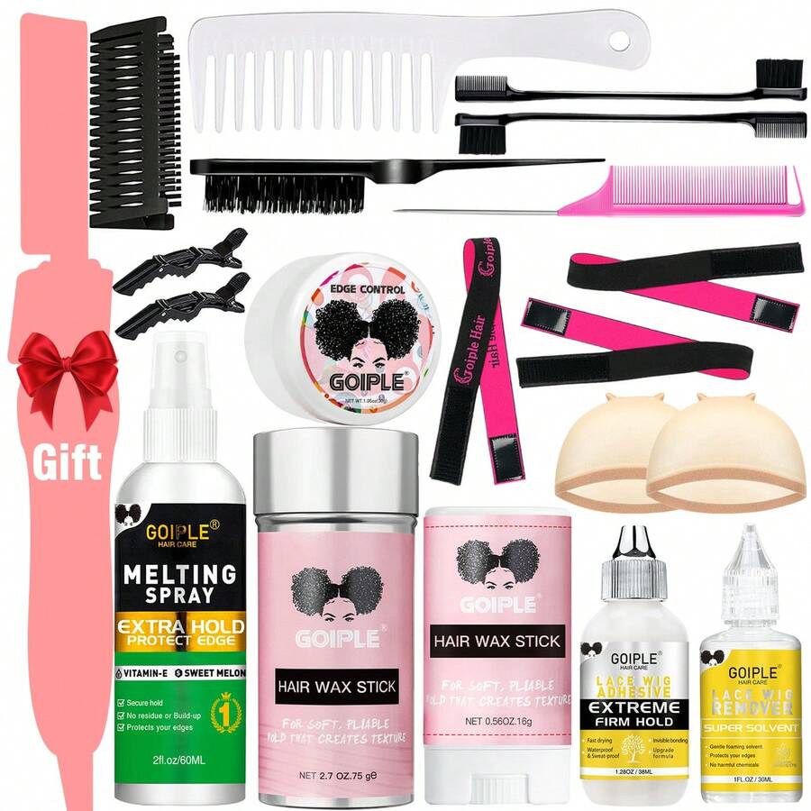 Goiple Waterproof Lace Glue Kit: Wig Melting Spray Extra Hold Glueless Adhesive For Bonding Lace Front, Includes Lace Melting Spray, Wig Glue, Adhesive Remover & Wig Setting Tools, Complete With A Full Set Of Accessories, Firmly Fixed And Long - Lasting, And Easy To Use. - 19件 - 查看 1