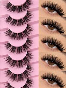 7对D卷翘假睫毛，可DIY裁剪成睫毛簇，完美3D立体分层，宽跨度睫毛簇，超薄透明带仿貂毛睫毛 - 黑色 - 查看 2