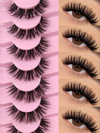 7对D卷翘假睫毛，可DIY裁剪成睫毛簇，完美3D立体分层，宽跨度睫毛簇，超薄透明带仿貂毛睫毛