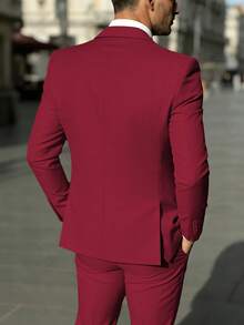 Burgundy Men's Suit, Single Breasted Jacket Trousers Mens Suit 2 Pieces Special Occasions Formal Suit Slim Fit Casual Tuxedo Formal Suits Set For Men Wedding Business Party - Màu Đỏ Sâu - Xem 2