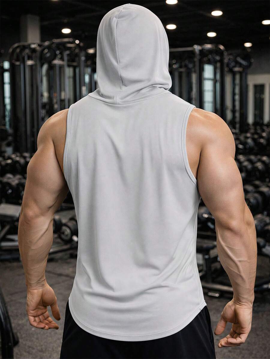 Men's Sleeveless Hooded Fitness Tank Top - Lightweight Athletic Muscle Shirt, Suitable For Training, Running, Gym Summer - Light Grey - View 1