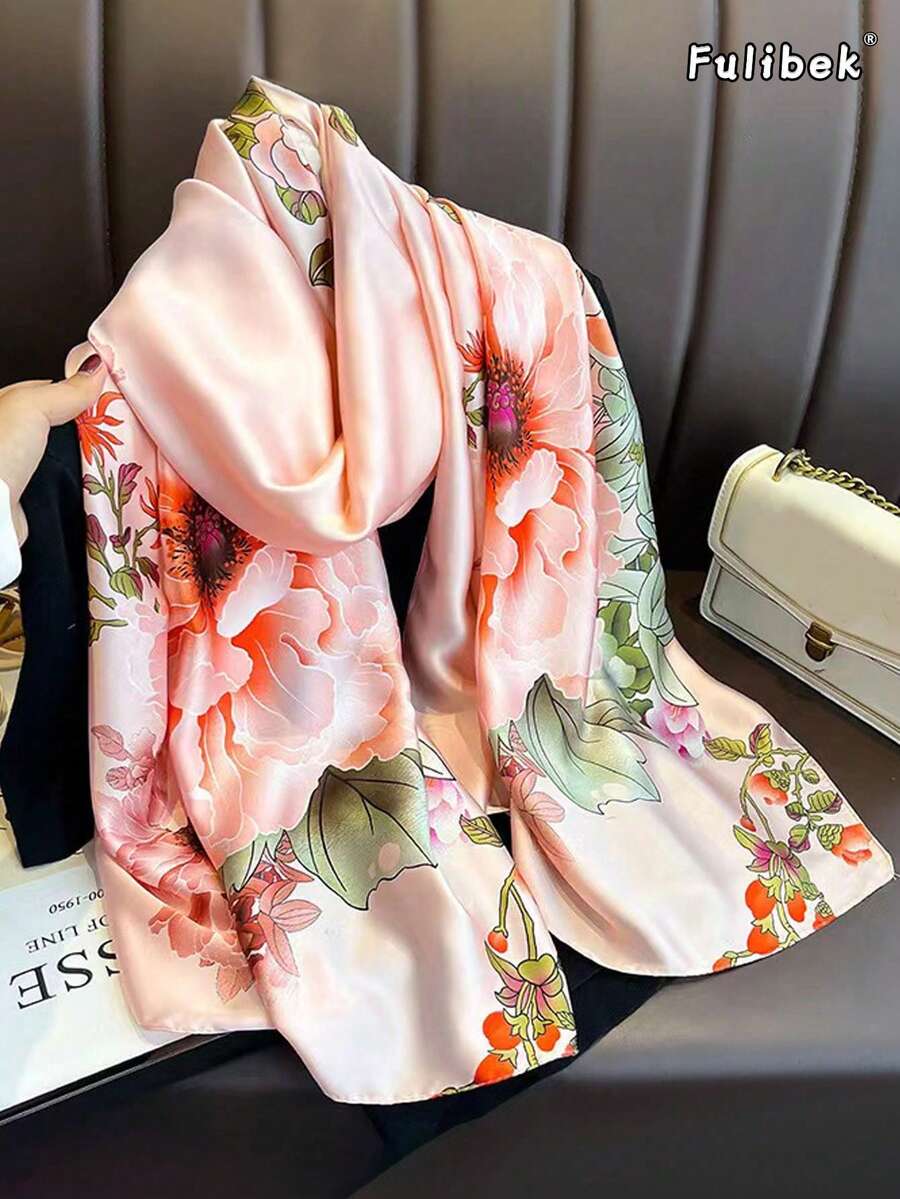 1 chiếc khăn choàng/khăn quàng cổ nữ bằng lụa satin giả, thích hợp cho mọi mùa, dùng với áo Abaya, chống nắng, khi điều hòa không khí, đi biển, quấn đầu, sử dụng hàng ngày, đi nghỉ mát. - Hồng - Xem 1