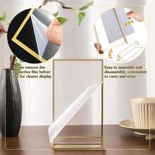 3pcs 5x7 Inch Acrylic Sign Holder, With Silver Frame And Vertical Stand, Double-Sided Table Menu Display Frame, Suitable For Wedding Table Numbers, Restaurant Signs, Photo And Art Exhibition - T-gold - View 5