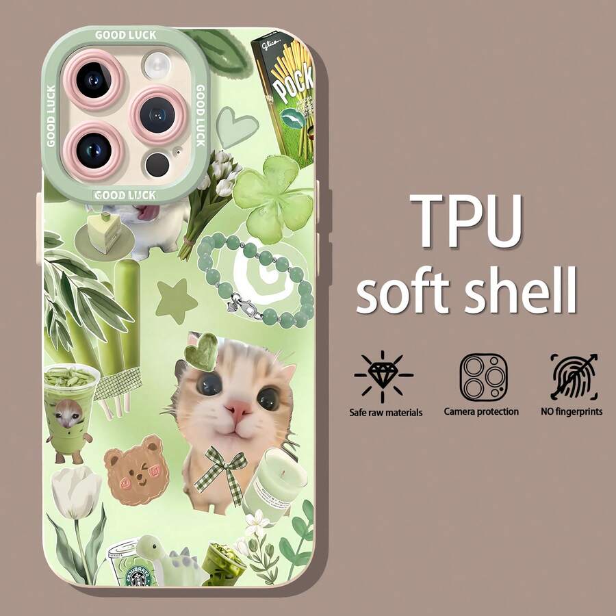 Lindos gatos verdes, collage estético matcha.funda de teléfono Fundas compatibles con ,Apple,VIVO,OPPO,,, y Honor.Fabricadas en silicona TPU,ofrecen protección contra golpes y caídas. - Blanco - Ver 1