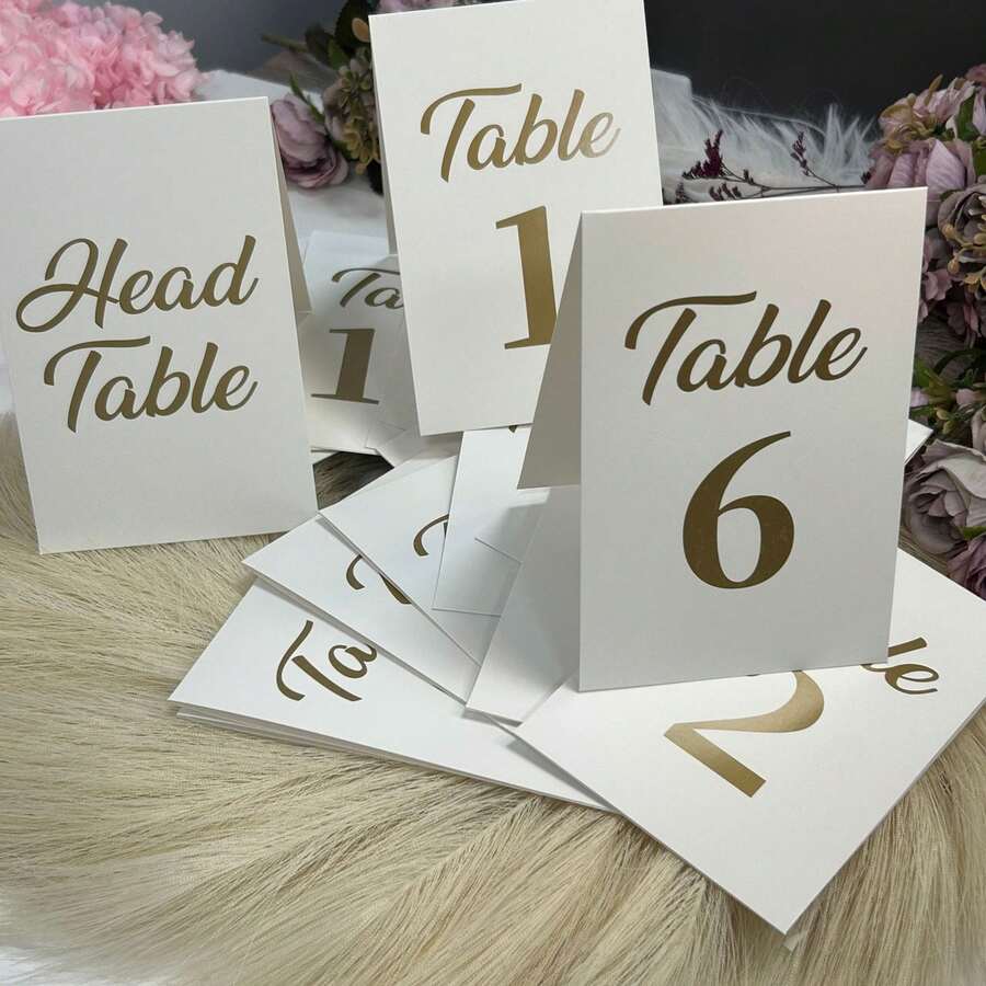 21pcs Golden Table Numbers For Weddings, Ranging From 1 To 20, Featuring Paper Cards In White And Golden, For Centerpieces At Receptions, Parties, Birthdays, And Bridal Showers - View 1