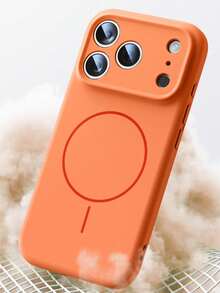 1pc Matte Liquid Silicone Minimalist Magnetic Phone Case + Short Lanyard Strap Compatible With IPhone 17 Air 16 15 14 13 12 Pro Max Plus, Wireless Charging Soft Silicone Back Cover - Orange + Rope - View 3