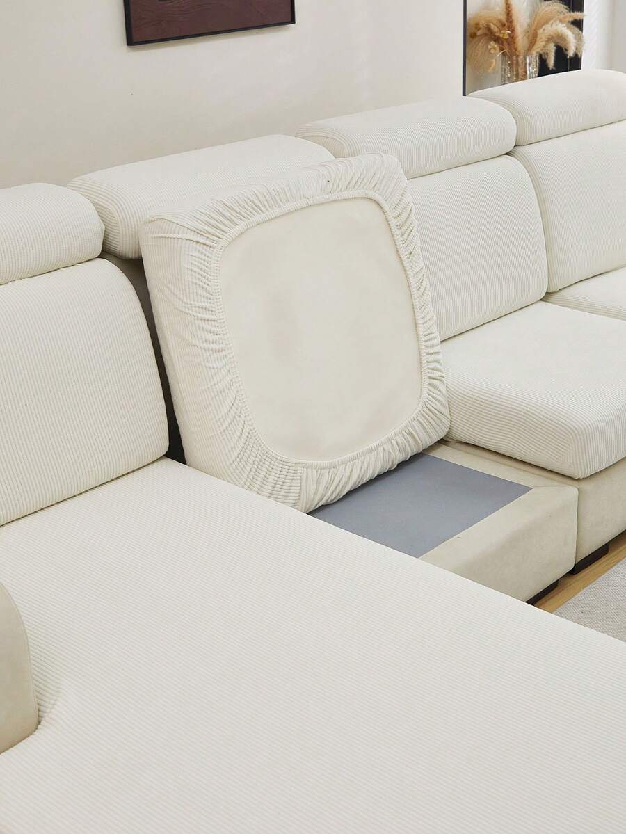 1pc Sofa Cover, Jacquard Striped Sofa Cushion Cover, Modern Minimalist Style, Elastic, Dust-Proof And Anti-Slip, Suitable For Living Room, Dining Room, Home, All Seasons - Beige - View 1