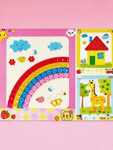 8pcs Handmade Button Art Craft, Creative DIY Collage Toy Set, Cartoon Button Collage Painting, Suitable For Children Handmade Birthday Gift - Multicolor - View 3