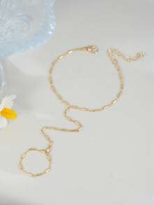 1pc Minimalist Cubic Zirconia Embedded Finger Chain Bracelet, Fashionable Jewelry For Women, Suitable For Daily, Date, Party And Gathering - Vàng vàng - Xem 6
