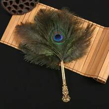 Vintage Ostrich Feather Fan, Creative Zen Decorative Fan, Party Makeup Ball Costume Prop, Feather Fan - Multicolor - View 8