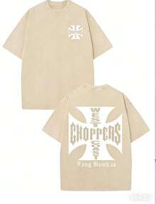WEST COAST CHOPPERS Men's Retro Streetwear T-Shirt - 230g Washed Cotton, Double-Sided Print, Loose-Fitting Drop With A California Long Beach Graphic - 杏色 - 查看 3