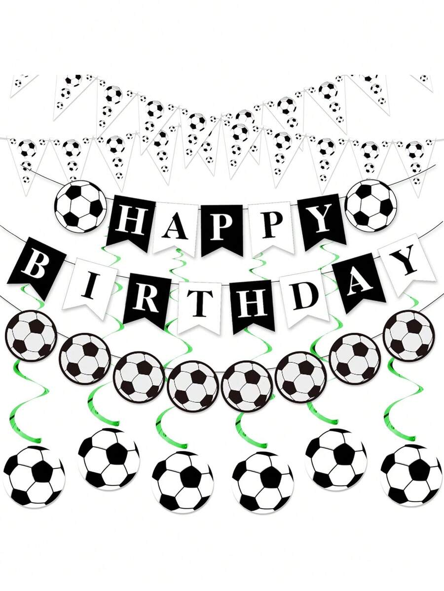 1 Set Football Themed Birthday Party Decorations, Black - Happy Birthday Banner, Hanging Swirls, Flags, Party Supplies Suitable For Sports Theme Party - Football Decoration Set - View 1