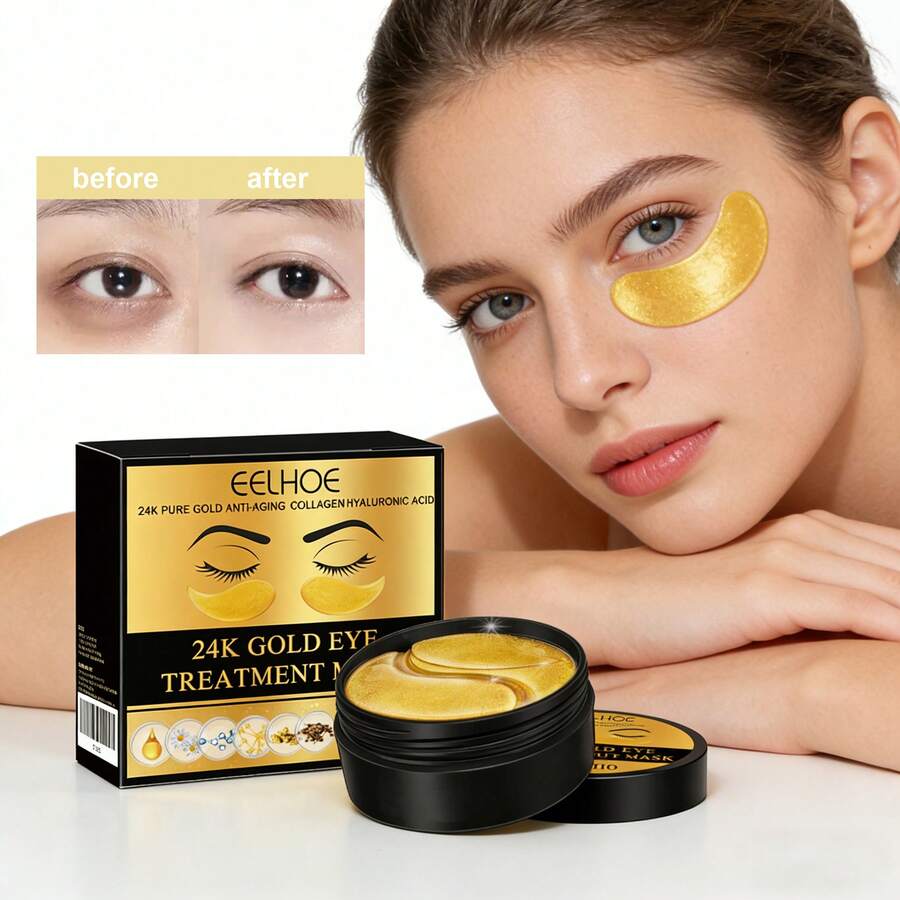 60pcs,24K Gold Eye Mask,Reduce Dark Circles & Puffiness, Collagen Under Eye Mask For Dark Circles, Puffiness & Anti-Wrinkle, Hydrating Hydrogel Eye Pads For Women & Men - Mặt nạ mắt vàng 24K - Xem 1