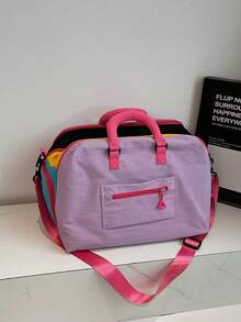 Nueva bolsa de viaje multifuncional, versátil, de gran capacidad, elegante, minimalista y cómoda con bloques de color de letra de dopamina - Rojo - Ver 5