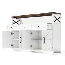 140cm Sideboard Buffet With Storage Space, Coffee Bar With 3 Drawers, Rustic Style Console With Doors, Cabinets With Shelves, Suitable For Kitchen, Living Room, Hallway, White/Brown Rustic Style - 白色 - 查看 9