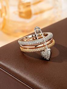 Fashionable Cubic Zirconia Combination Multi-Layer Movable Multi-Circle Heart-Shaped Multicolor Ring, Suitable For Women's Daily Wear - 3 Rings - View 14