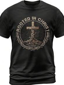 Men'S T-Shirt With A Graphic, Featuring A Round Neck And Made From, Perfect For Christian Gatherings And Machine Washable.Minimalist Style  Sweatshirt ,Mens Clothes,Shorts,Shirts,Men,Romwe - 黑色 - 查看 1