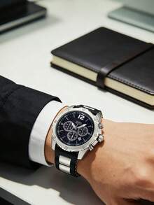 Guess Reloj analógico de cuarzo para hombre, correa de acero inoxidable, esfera multifunción W0193G2 - Plateado - Ver 3