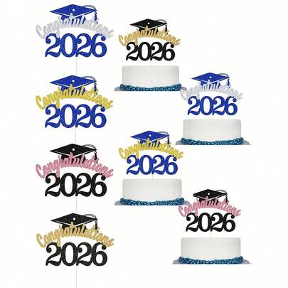 2026届毕业蛋糕装饰，2026届毕业派对装饰，高中/大学毕业派对装饰，黑色闪光2026届毕业蛋糕装饰，拍照道具