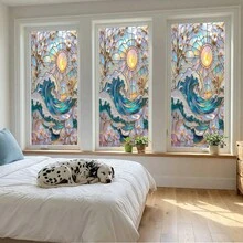 1 buah Stiker Kaca Jendela Motif Bunga Warna-warni, Memberikan Privasi, Dapat Dilepas Tanpa Lem, Cocok untuk Pintu Depan, Dapur, Kamar Tidur, Jendela Kantor, Stiker Vinyl Seni - MultiWarna - View 9