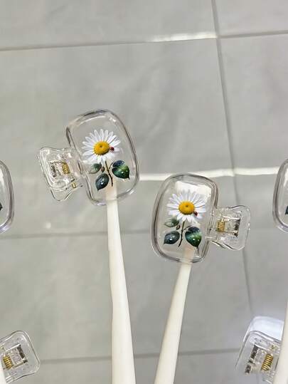 1Pc Daisy Pattern Toothbrush Head Covers, Portable Clear Plastic Toothbrush Protectors, Dustproof Toothbrush Caps For Travel, Home & Bathroom Use