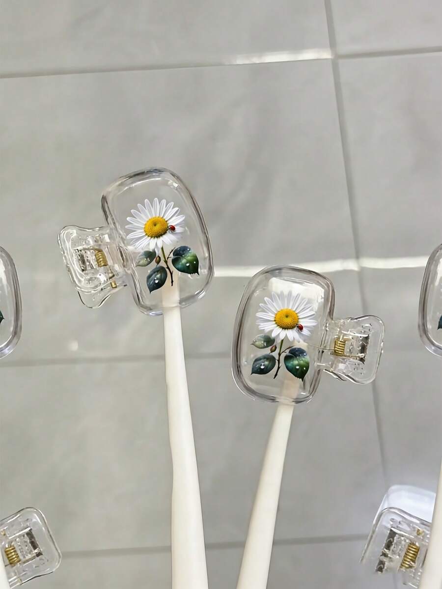 1Pc Daisy Pattern Toothbrush Head Covers, Portable Clear Plastic Toothbrush Protectors, Dustproof Toothbrush Caps For Travel, Home & Bathroom Use - Multicolor - View 1