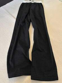 SAOYANGYU Women's Casual Plaid Print Contrast Color Drawstring Waist Loose Wide Leg Pants, Suitable For Summer Daily Commute Spring Black ,Petite Women - Black - View 5
