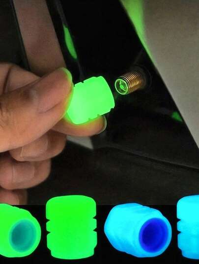 4pcs Glow-In-The-Dark Tire Valve Caps, Universal Luminous Tire Valve Stem Covers For Cars, Trucks, Motorcycles And Bicycles, Durable And Stylish Glowing Valve Caps To Improve Nighttime Visibility And Safety.