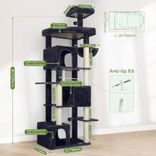 Cat Tree For Indoor Cats 80in Heavy Duty Cat Tower With 6 Full Wrapped Sisal Scratching Posts 3 Spacious Multi-Level Cat Condos Oversized Fan-Shaped Perch Dark Grey - 深灰色 - 查看 7