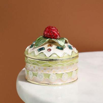 SUSUZUKU 1pc Enamel Jewelry Box, European Style Strawberry Shaped Round Box, Decorative Storage Box, Elegant Home Decor Gift, Birthday Gift, Refined Home Decor & Storage