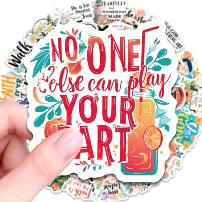 50PCS Inspirational Quote Stickers, Motivational Positive Phrases Decals, Waterproof Vinyl Stickers For Water Bottles, Ideal For Office Workers, Students, Daily Motivation, Decorative DIY Crafts, Aesthetic Floral Design Stickers