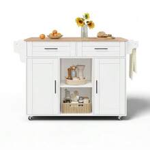 145 X 45 X 94.5 Cm, Multifunctional Mobile Kitchen Island With Folding Worktop, Adjustable Shelves, 5 Casters, Concealed Cutlery Drawer – Suitable For Kitchens, Dining Rooms, Living Rooms, Etc. - White - View 8