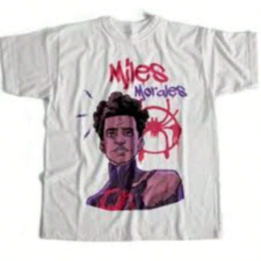 100 Percent Cotton Printed Crew Neck Short-Sleeved T-Shirt, Summer Clothes, Remera  Miles Morales,100% Cotton,Lightweight And Breathable, Machine Washable, And Dry Cleanable,Heavyweight Cotton T-Shirt For Men And Women– Crafted From Thick,Breathable Pure Cotton For Lasting Comfort And Durability. Punk Aesthetic Oversized Fit Top - 白色 - 查看 1