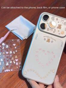 Bowknot Element Mobile Phone Screen Protector DIY Cute Bear Stickers, For IPhone 17Pro/17Pro Max Anti-Fingerprint/Anti-Glare/Anti-Scratch, Fashionable Sweet And Adorable Mother's Day Gift - White - View 8