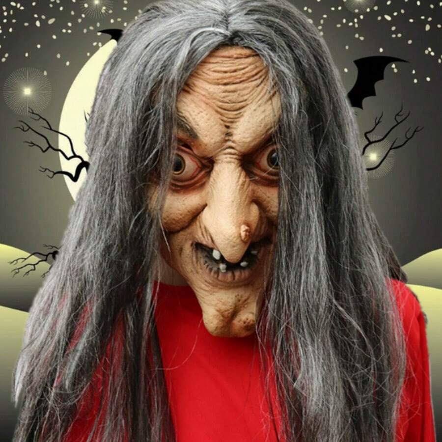 Mặt nạ trong phòng ma ám, trang phục nhà ma, mặt nạ đầu phù thủy bà già, đạo cụ cosplay nhân vật. - Nhiều màu - Xem 1