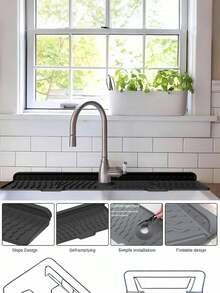 Silicone Faucet Splash Guard, Faucet Drain Silicone Mat, Kitchen Sink Anti-Slip Mat, Splash Guard, Suitable For Both Kitchen And Bathroom. Features A Wave-Shaped Design To Guide Water Flow And Prevent Splashing. - Multicolor - View 4