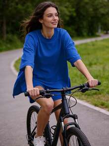 Women's Oversized Summer Casual 2 Piece Tracksuit Set Pullover Top & Shorts - 克萊茵藍 - 查看 4