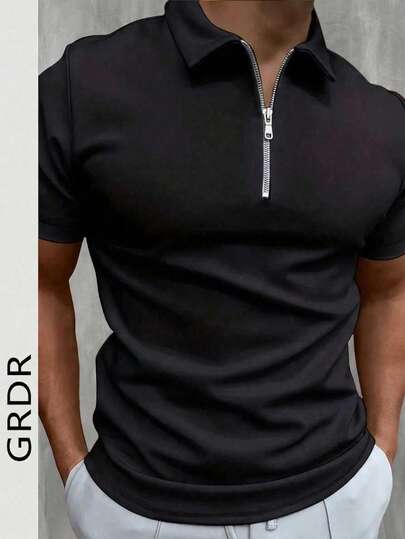  GRDR Men's Summer Polo Collar Half Zip Short Sleeve Shirt, Suitable For Outdoor, Vacation And Casual Wear