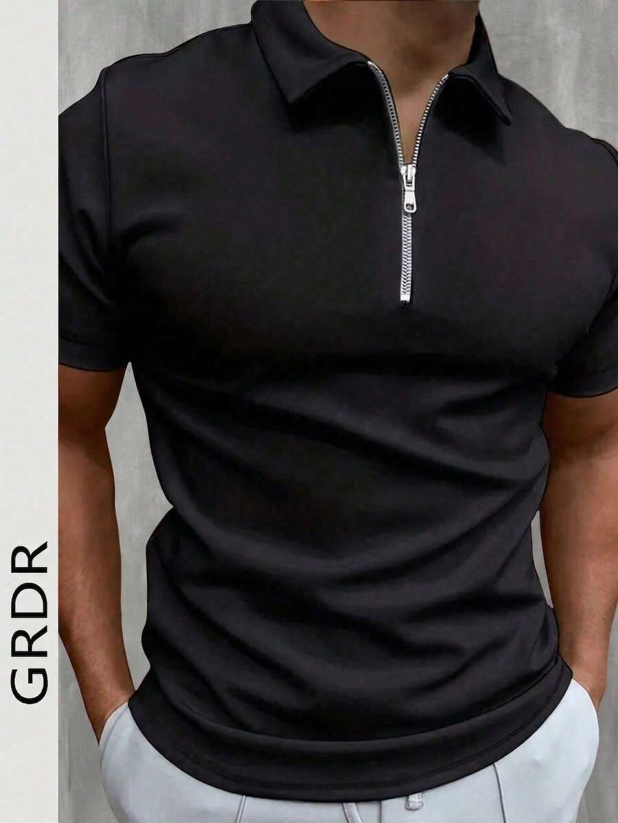 GRDR Men's Summer Polo Collar Half Zip Short Sleeve Shirt, Suitable For Outdoor, Vacation And Casual Wear