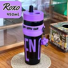 Garrafa de Àgua Grande 950ml com Canudo e Chaveiro Design Moderno-PZ - multicolorido - Visão 7