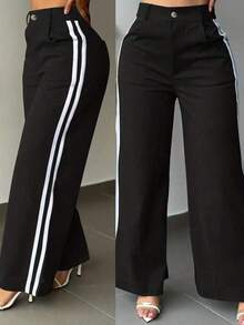 [Pantalones elegantes y sexys] Pantalones rectos elegantes y sexys para mujer| Pantalones sin estiramiento, adecuados para la oficina, fiestas y uso diario - Lavable a máquina, tela transpirable, diseño sencillo, ropa de estar en casa casual, opción preferida de los entusiastas de la moda - Negro - Ver 1