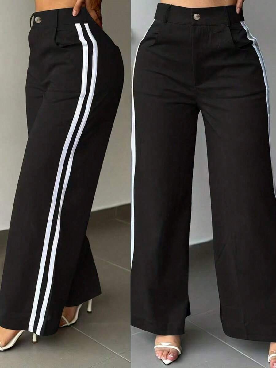 [Pantalones elegantes y sexys] Pantalones rectos elegantes y sexys para mujer| Pantalones sin estiramiento, adecuados para la oficina, fiestas y uso diario - Lavable a máquina, tela transpirable, diseño sencillo, ropa de estar en casa casual, opción preferida de los entusiastas de la moda - Negro - Ver 1