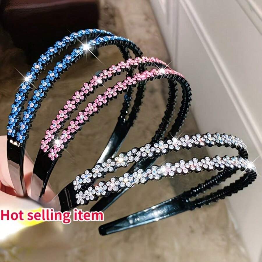 1pc Women's Fashion Princess Crown Rhinestone Headband, Sweet Birthday Hair Accessory - Royal Blue - View 1