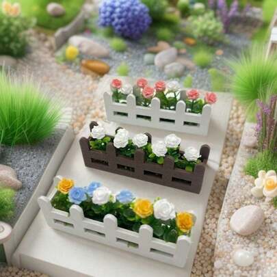 Hoa hồng giả trang trí hàng rào, đồ chơi cây cảnh mini sống động như thật, thích hợp để trang trí nhà búp bê.