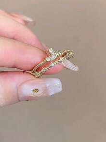5pcs Fashionable Minimalist Delicate High-Grade Micro-Inlaid Zirconia Faux Pearl Heart Double-Layer Chain Design Unique Daily Versatile Adjustable Copper Rings Set (Excluding Gift Box) For Women - Yellow Gold - View 9